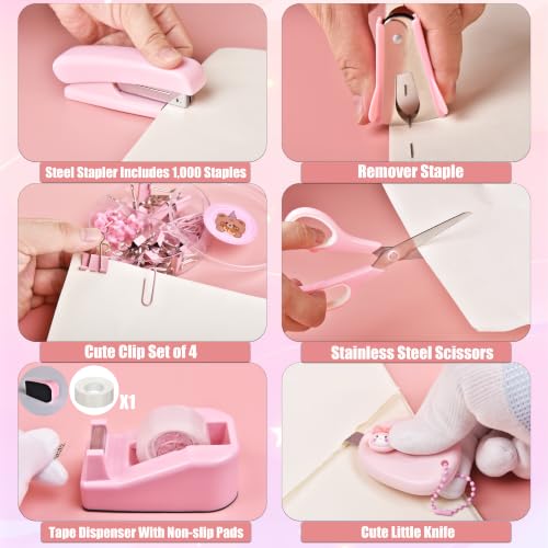 LXEVIHK Pink Desk Accessories 23-Piece Office Supplies Gift Set for Women
